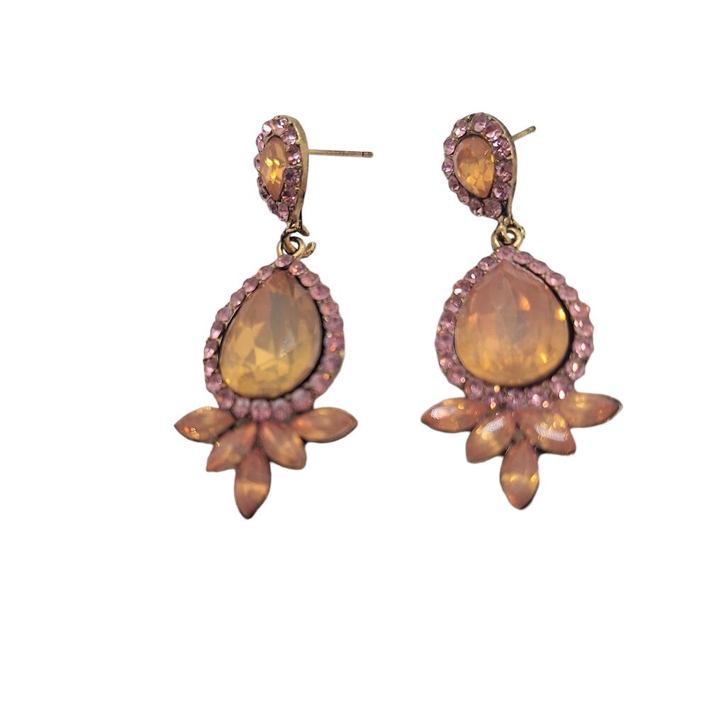 Statement Pink Rhinestone and Acrylic Stones Dangle Earrings Post Backs